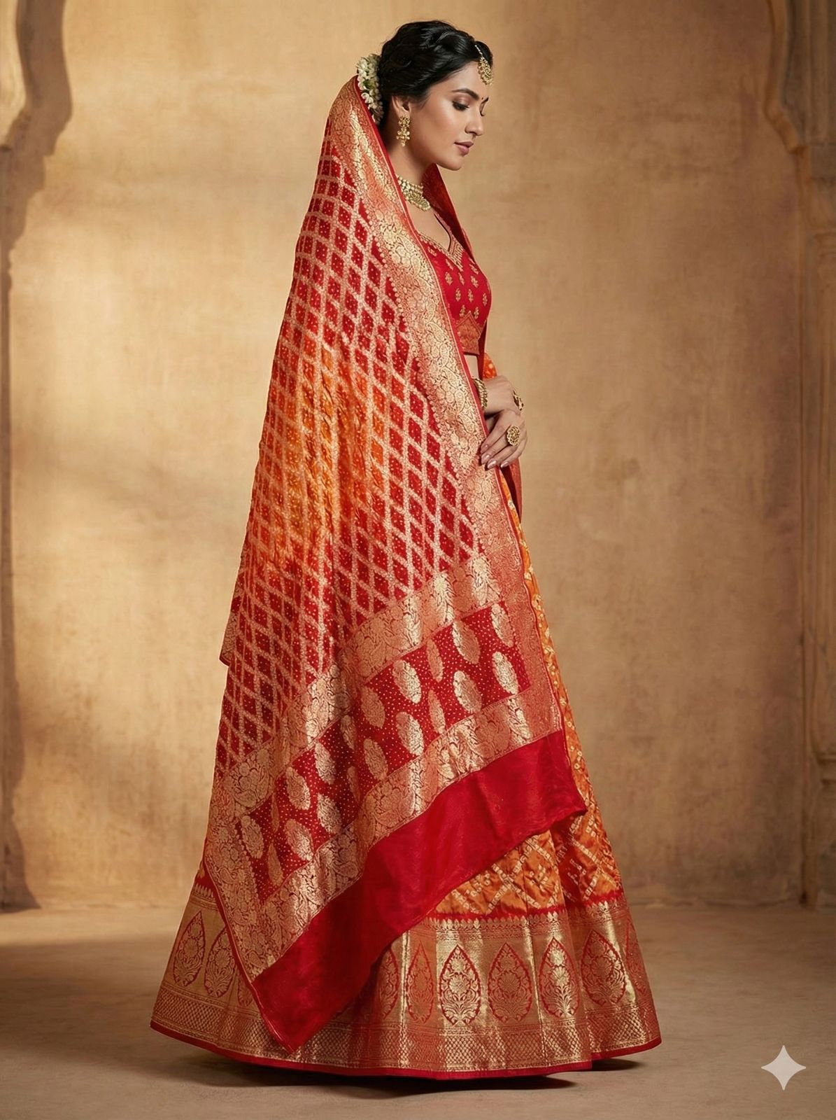 Banarasi Bandhani Dupatta- Red