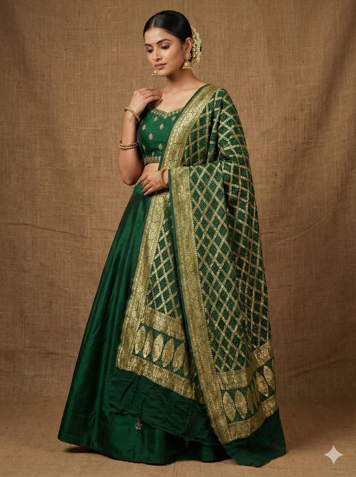 Banarasi Bandhani Dupatta- Emerald