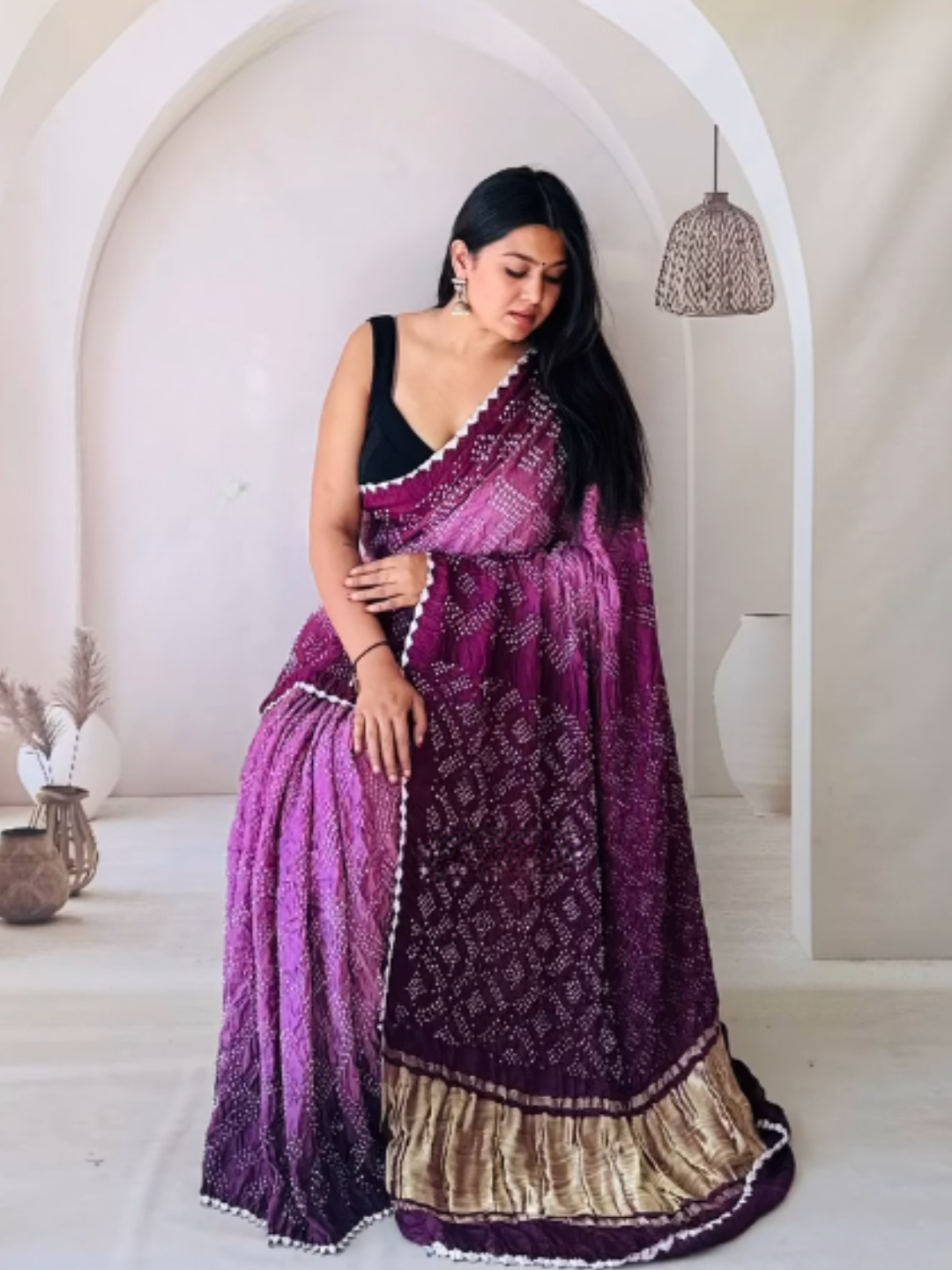 Purple Ombre Bandhani Saree